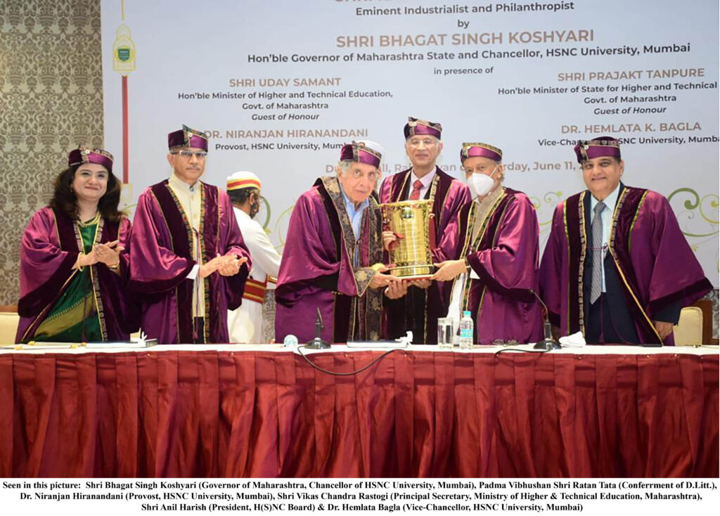 Governor Bhagat Singh Koshyari awards Honorary D.Litt. to Padma Vibhushan Ratan Tata the first ever Convocation ceremony of HSNC University. 